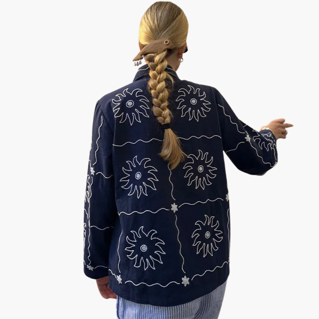 Blouson Bombardier Femme à Boutons et Motifs Imprimés