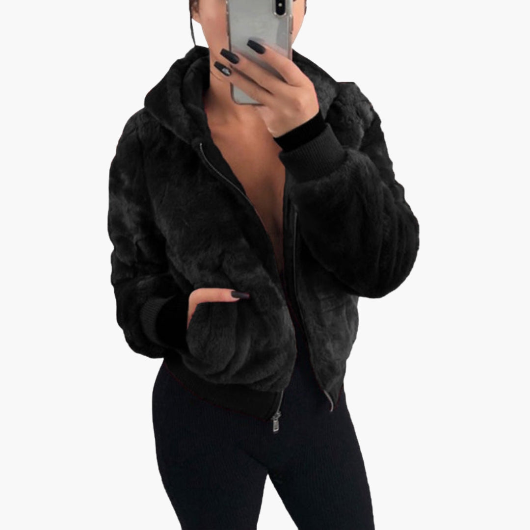Blouson Bombardier Femme à Capuche et Fermeture Zippée