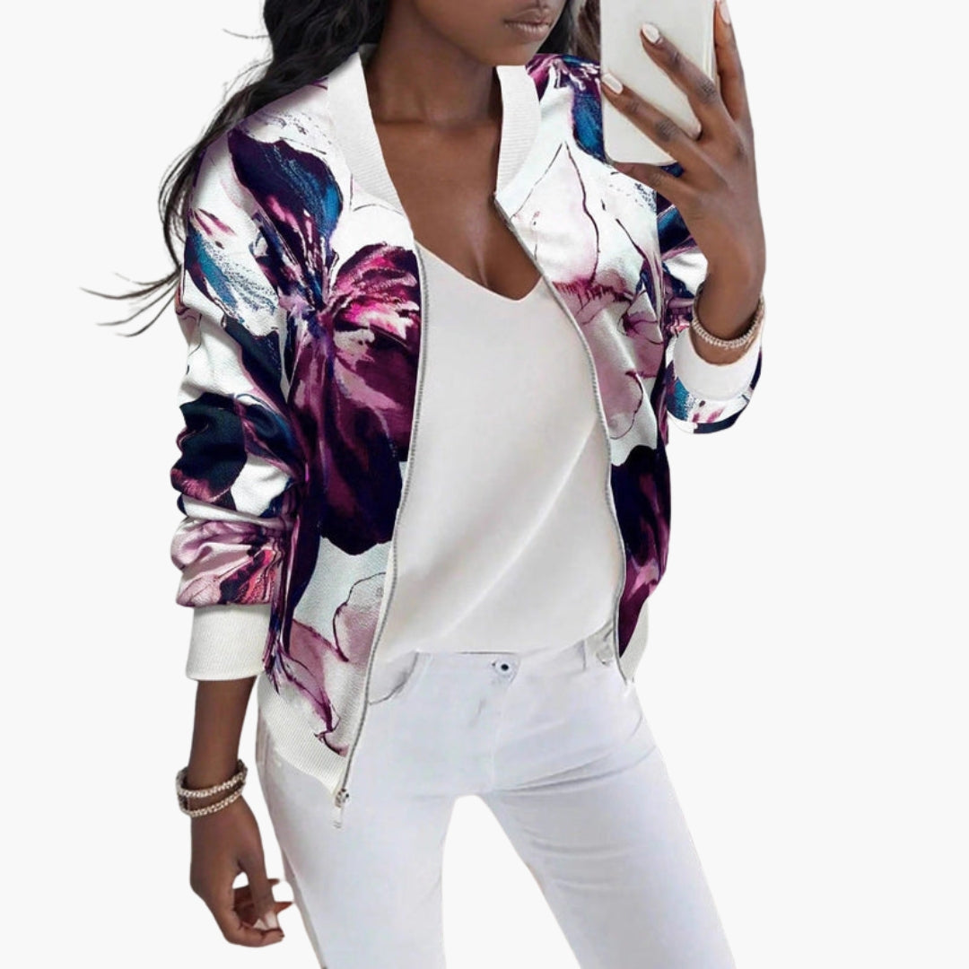 Blouson Bombardier Femme à Imprimé Fleuri