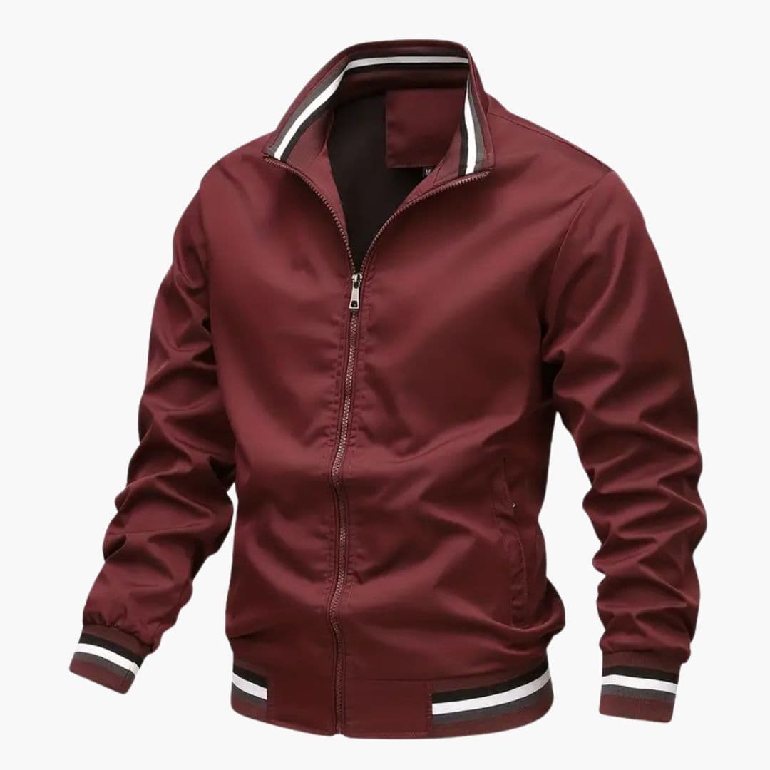 Blouson Bombardier Homme à Col Rayé et Base Côtelée