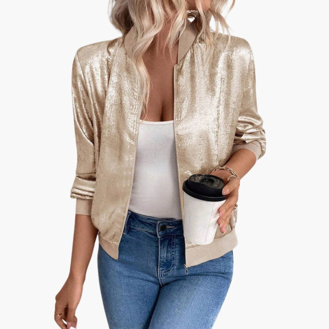 Blouson Bomber Femme avec Col Côtelé et Poches Latérales
