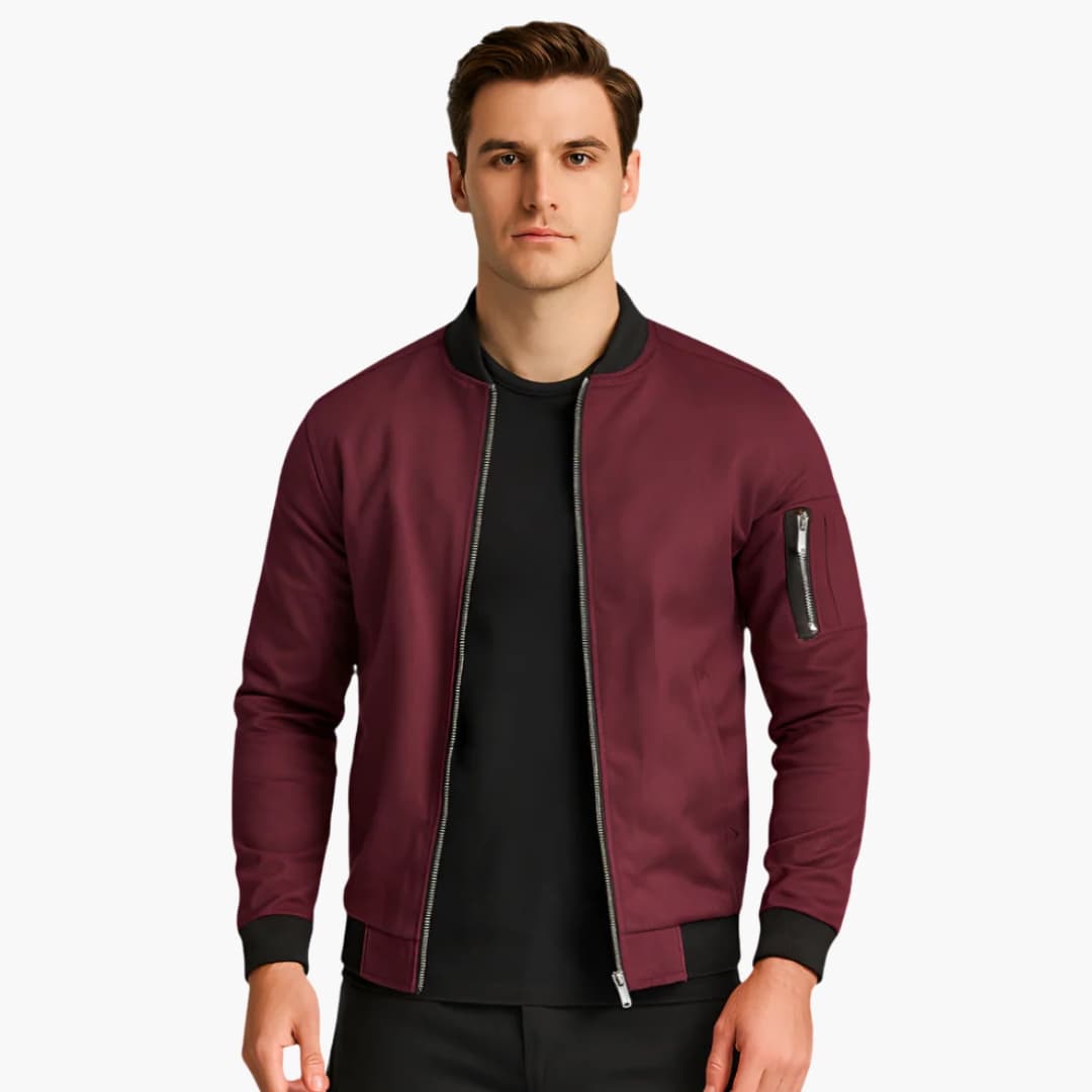 Blouson Bomber Homme avec Col Côtelé et Poche Zippée sur la Manche
