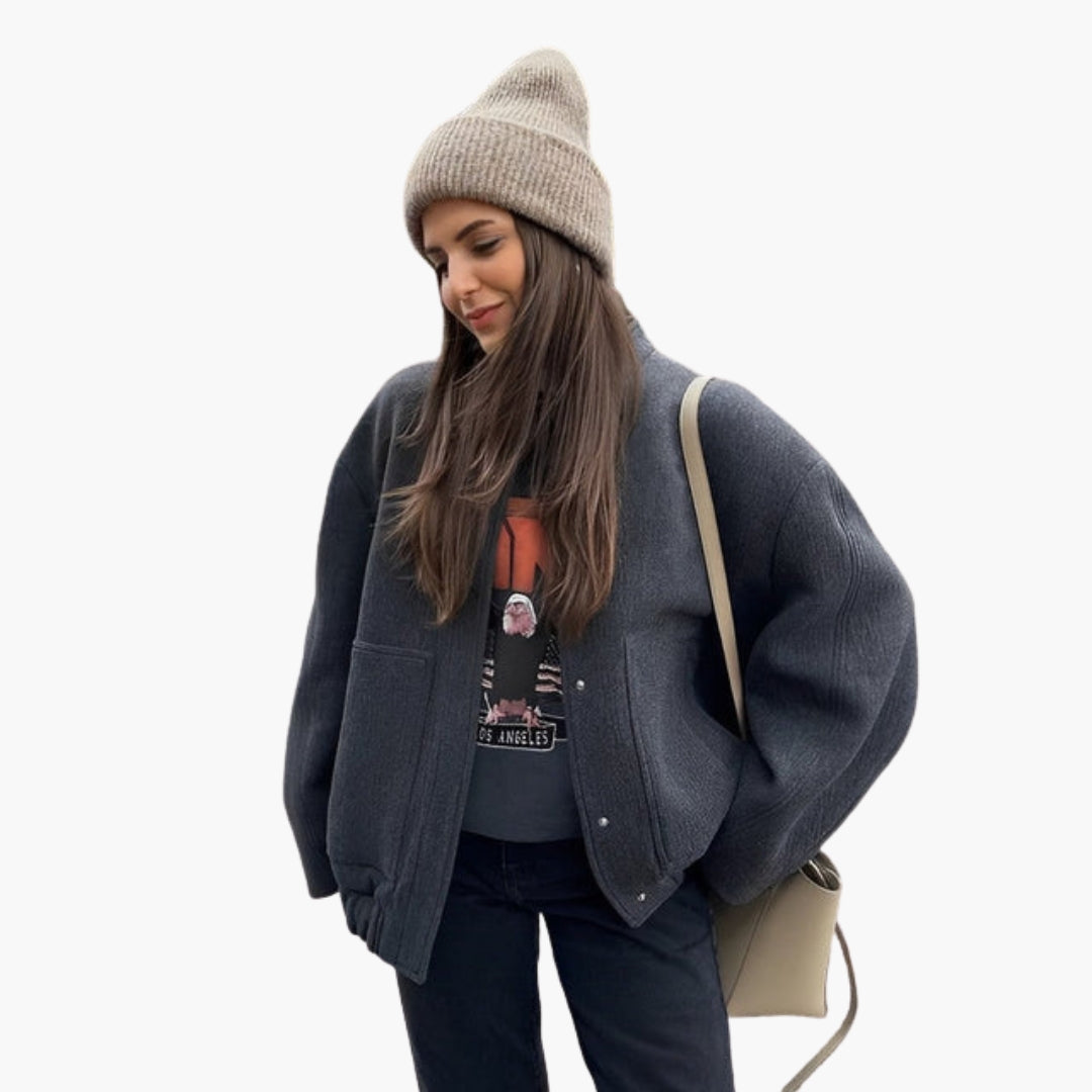 Blouson bomber donna ampio con bottoni a pressione
