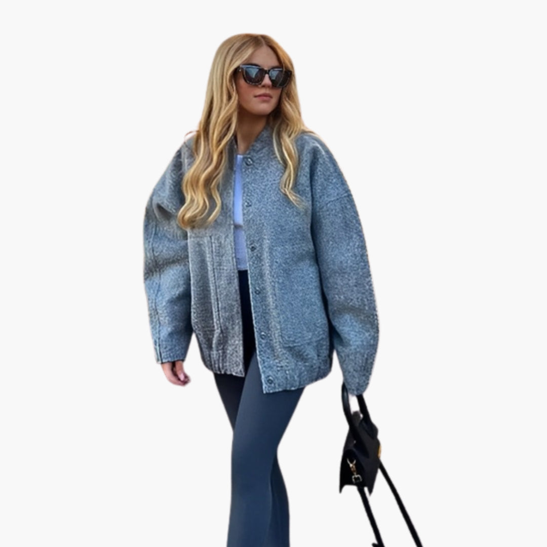 Blouson bomber donna ampio con bottoni a pressione