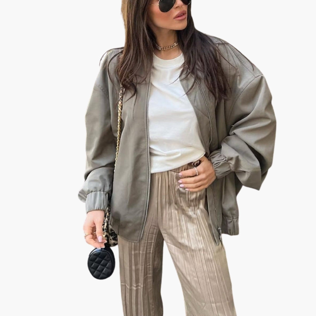 Giubbotto Bomber Donna con Chiusura Lampo e Fondo Elastico
