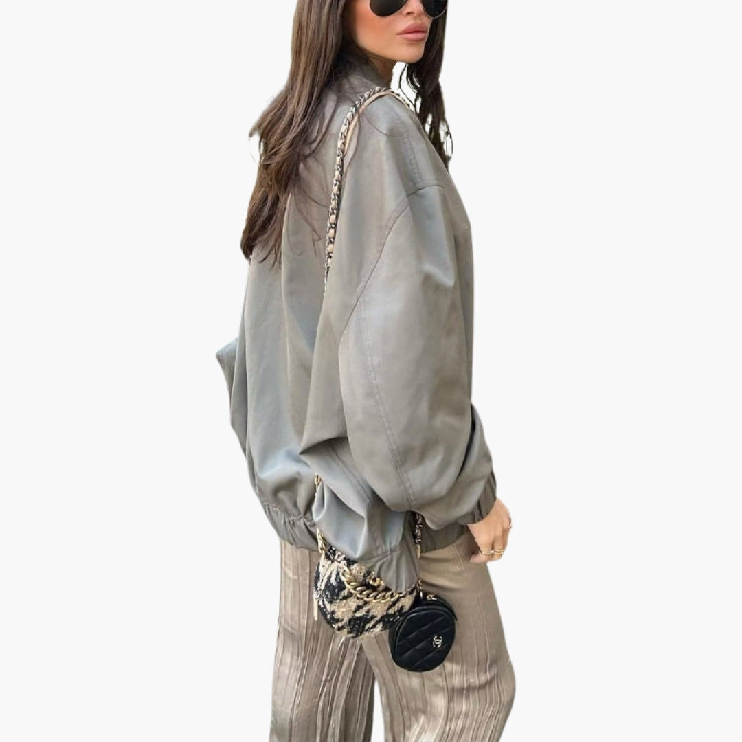 Giubbotto Bomber Donna con Chiusura Lampo e Fondo Elastico
