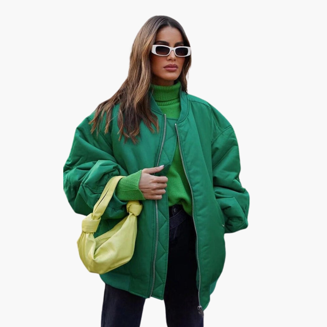 Blouson Bombers Femme Oversize avec Fermeture Éclair