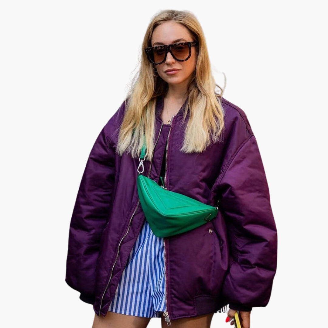 Blouson Bombers Femme Oversize avec Fermeture Éclair