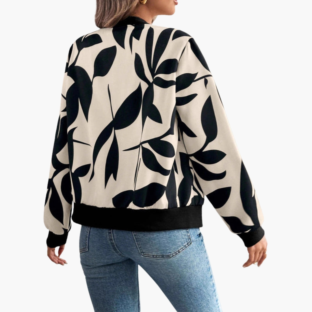 Blouson Bombers Femme à Imprimé Fleuri et Fermeture Éclair