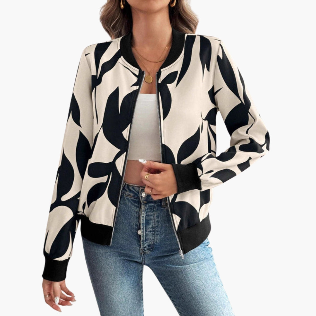 Blouson Bombers Femme à Imprimé Fleuri et Fermeture Éclair