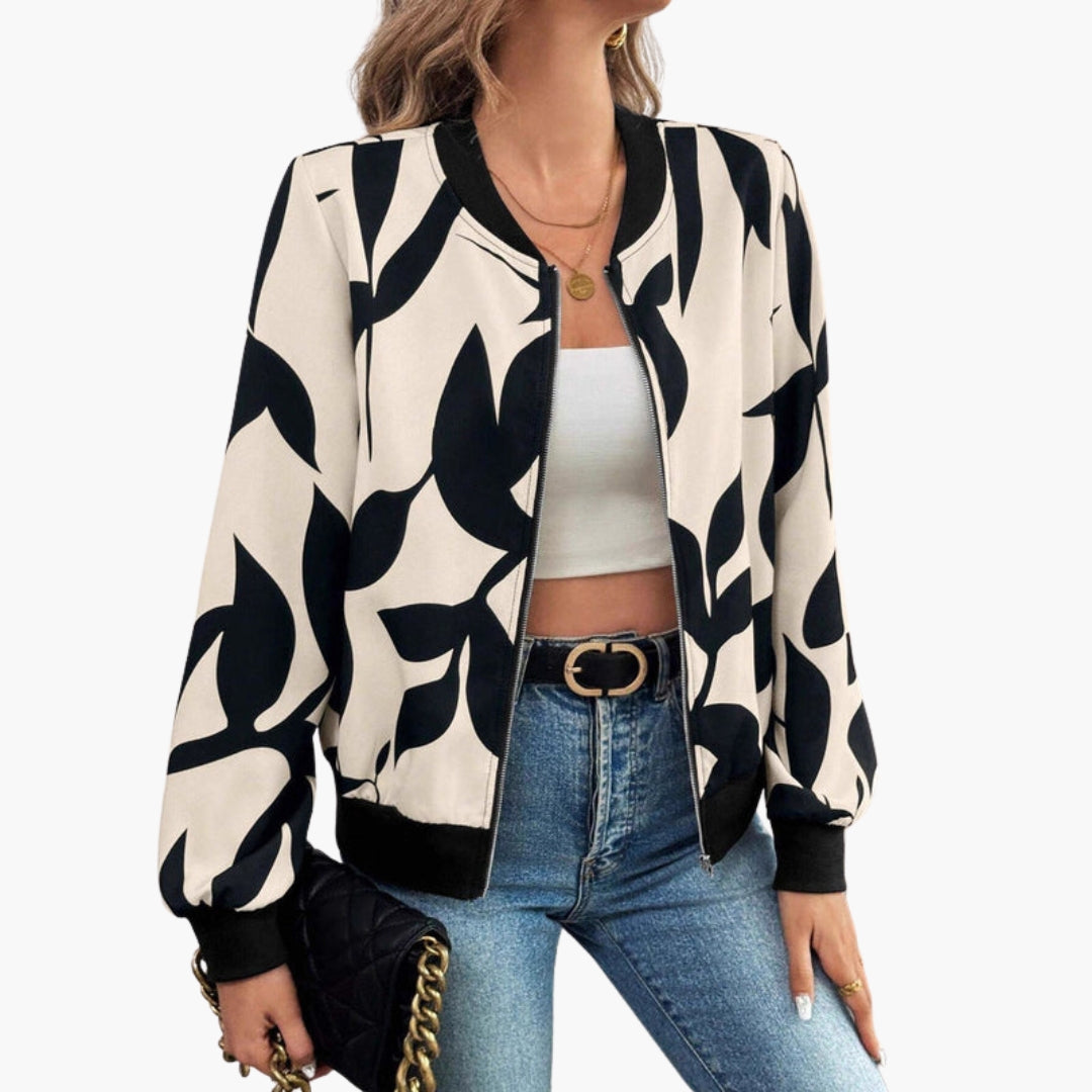 Blouson Bombers Femme à Imprimé Fleuri et Fermeture Éclair