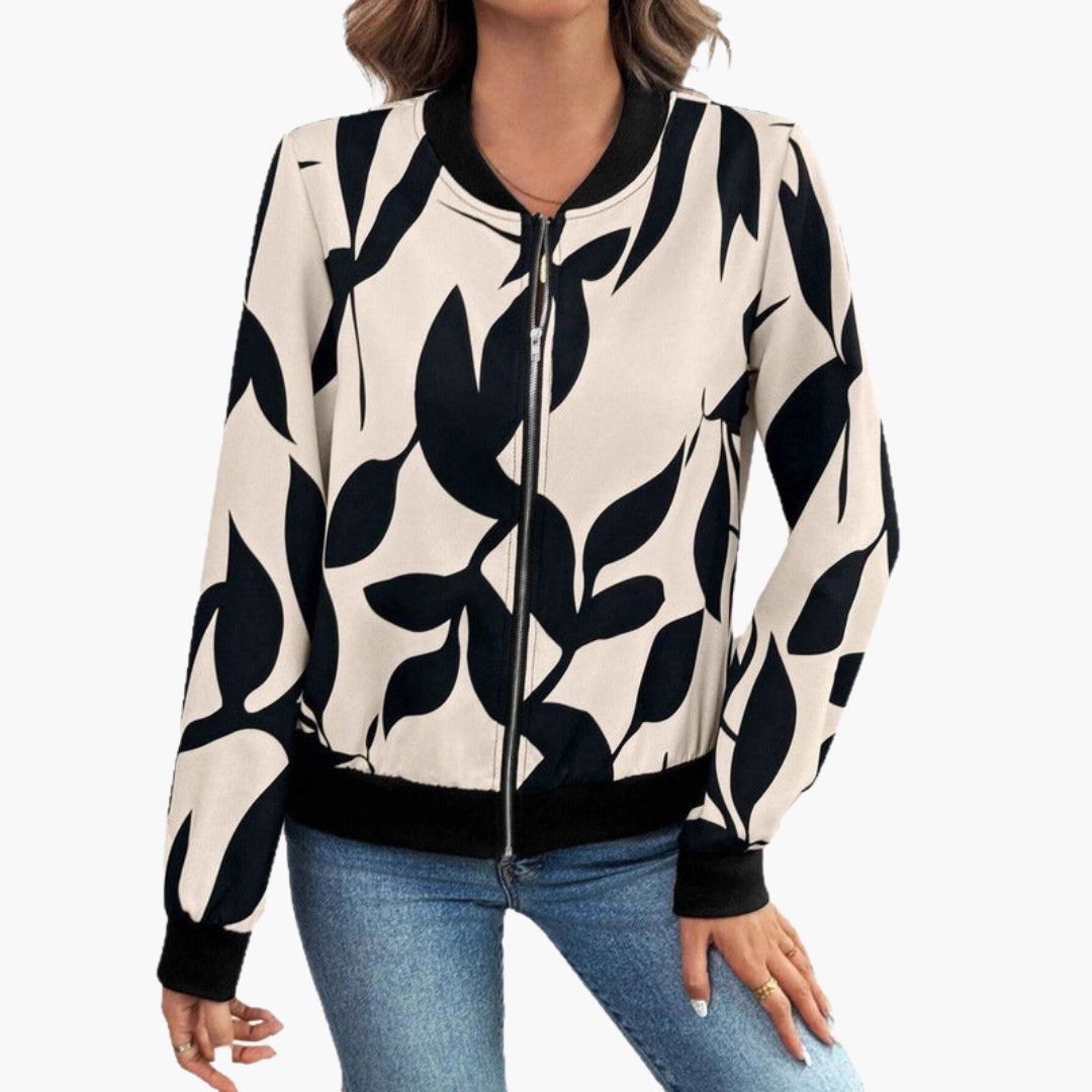 Blouson Bombers Femme à Imprimé Fleuri et Fermeture Éclair