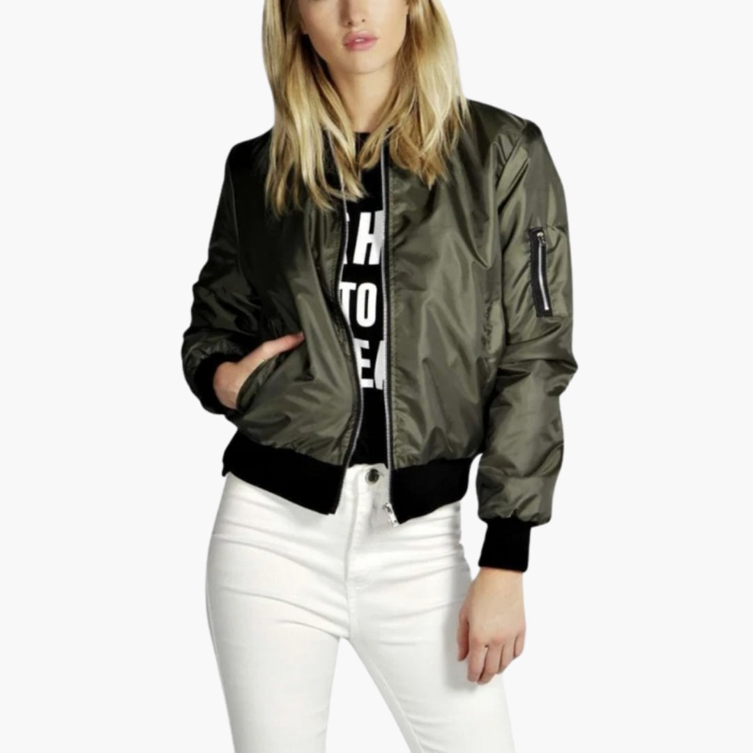 Blouson Bombers Femme avec Fermeture Éclair