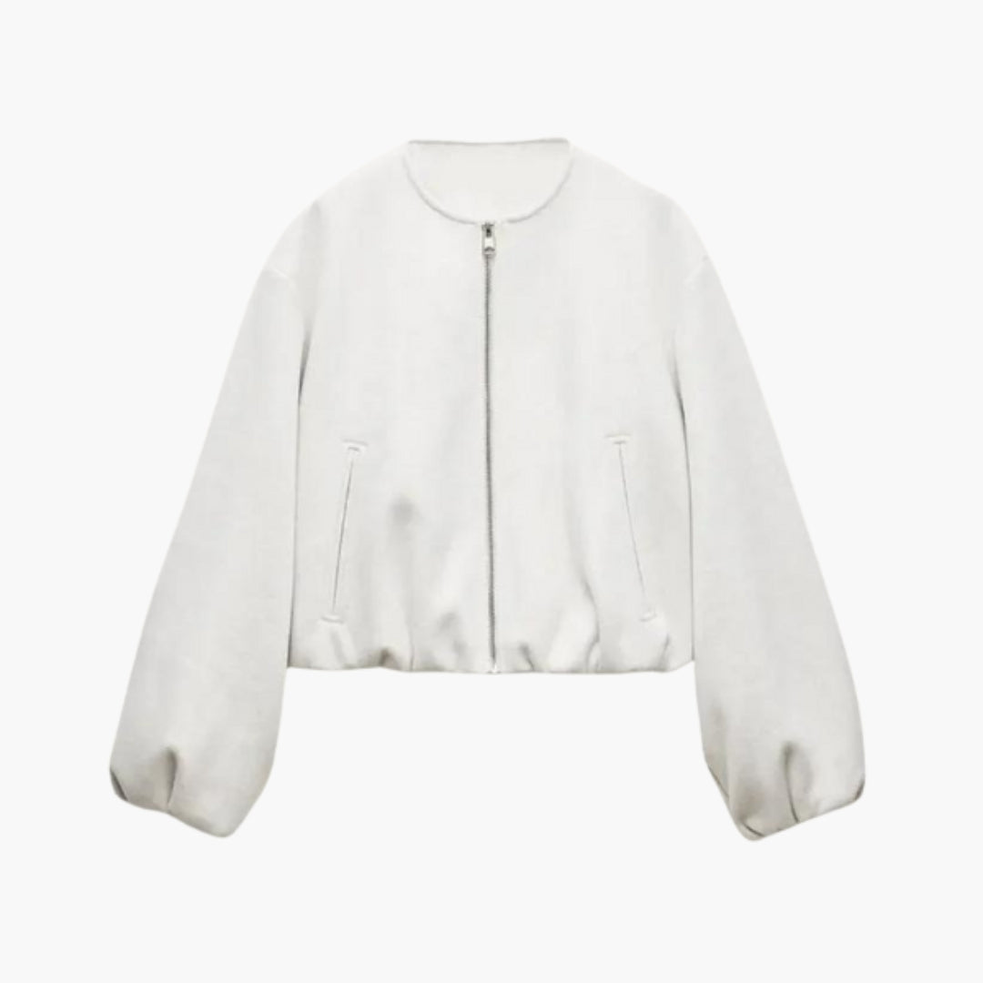 Blouson Bombers Femme avec Fermeture Éclair et Bas Élastique