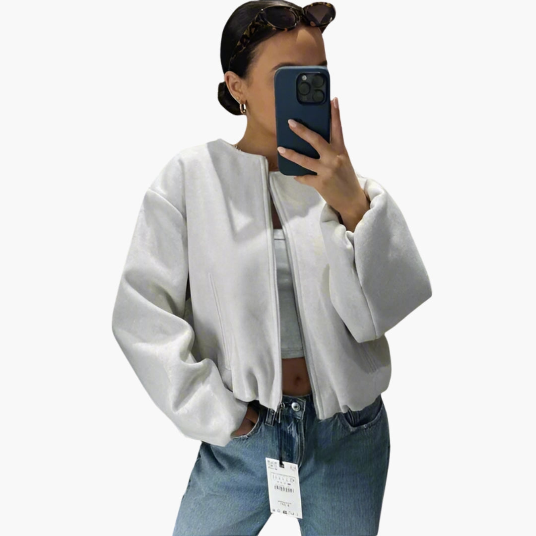 Blouson Bombers Femme avec Fermeture Éclair et Bas Élastique