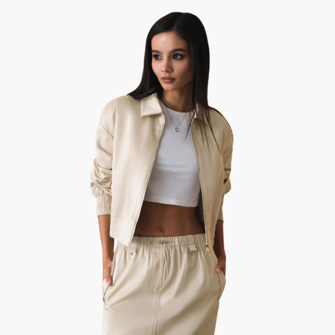 Blouson aviateur femme à fermeture éclair et poignets côtelés