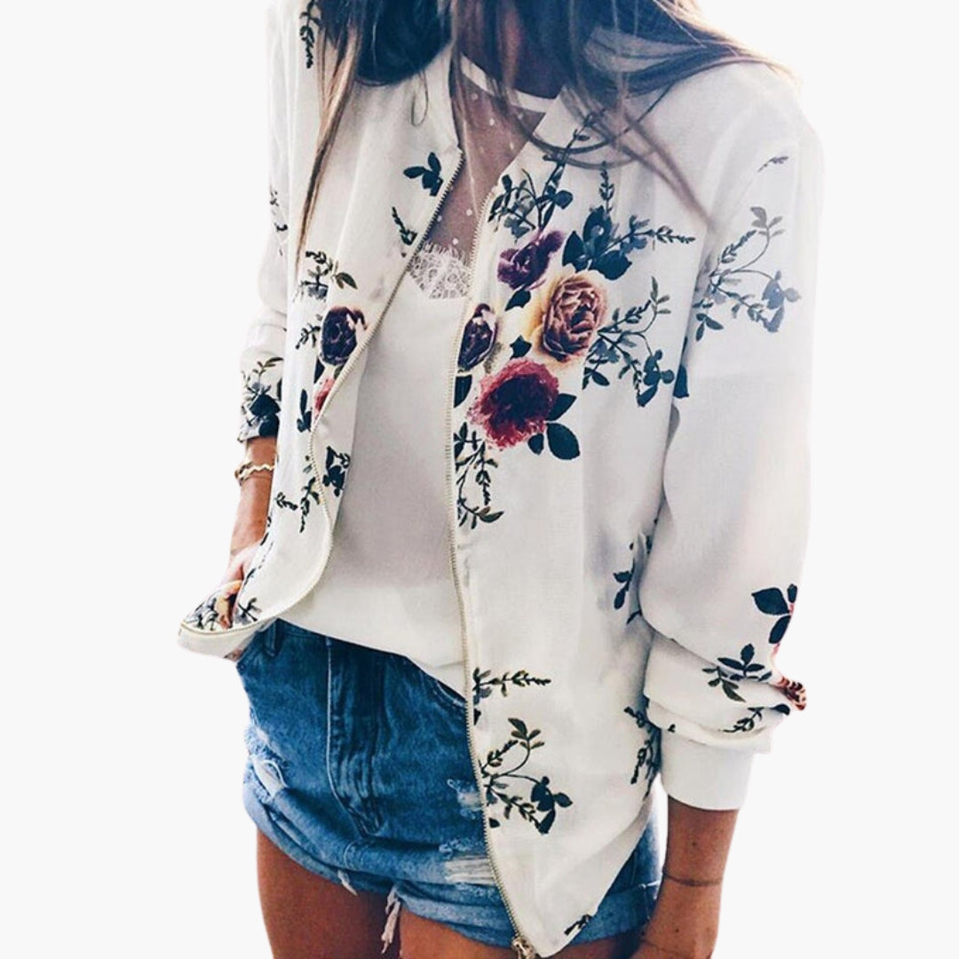 Blouson bomber femme à fermeture zippée et finitions côtelées