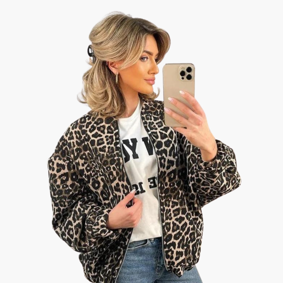 Blouson bomber femme à fermeture zippée et motif animal