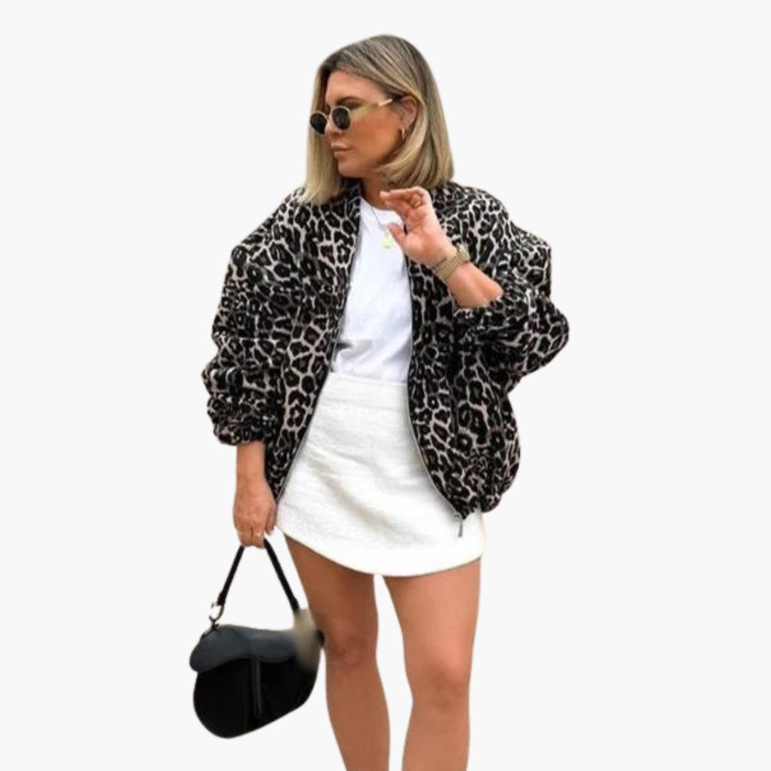 Blouson bomber femme à fermeture zippée et motif animal