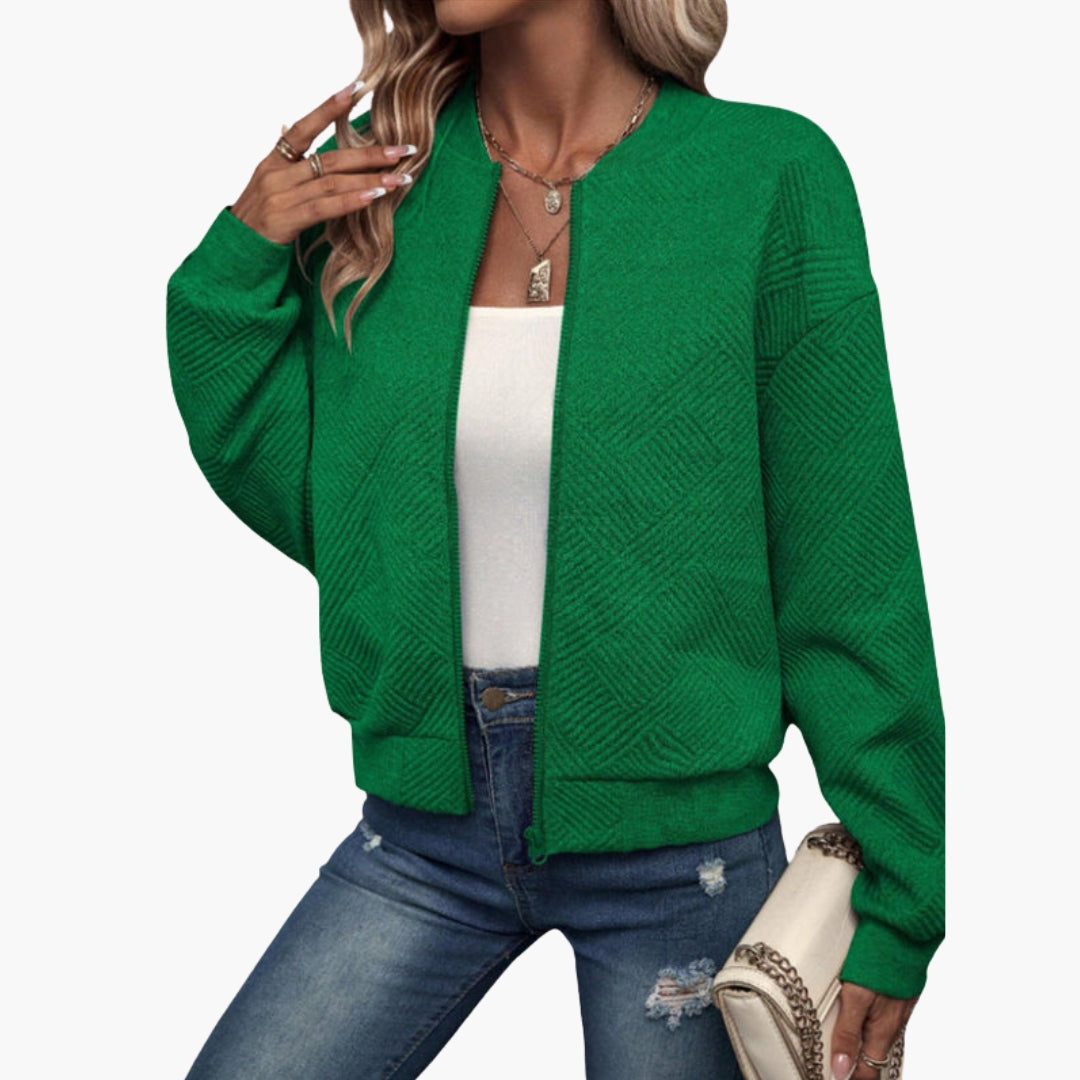 Blouson bomber femme à finitions côtelées