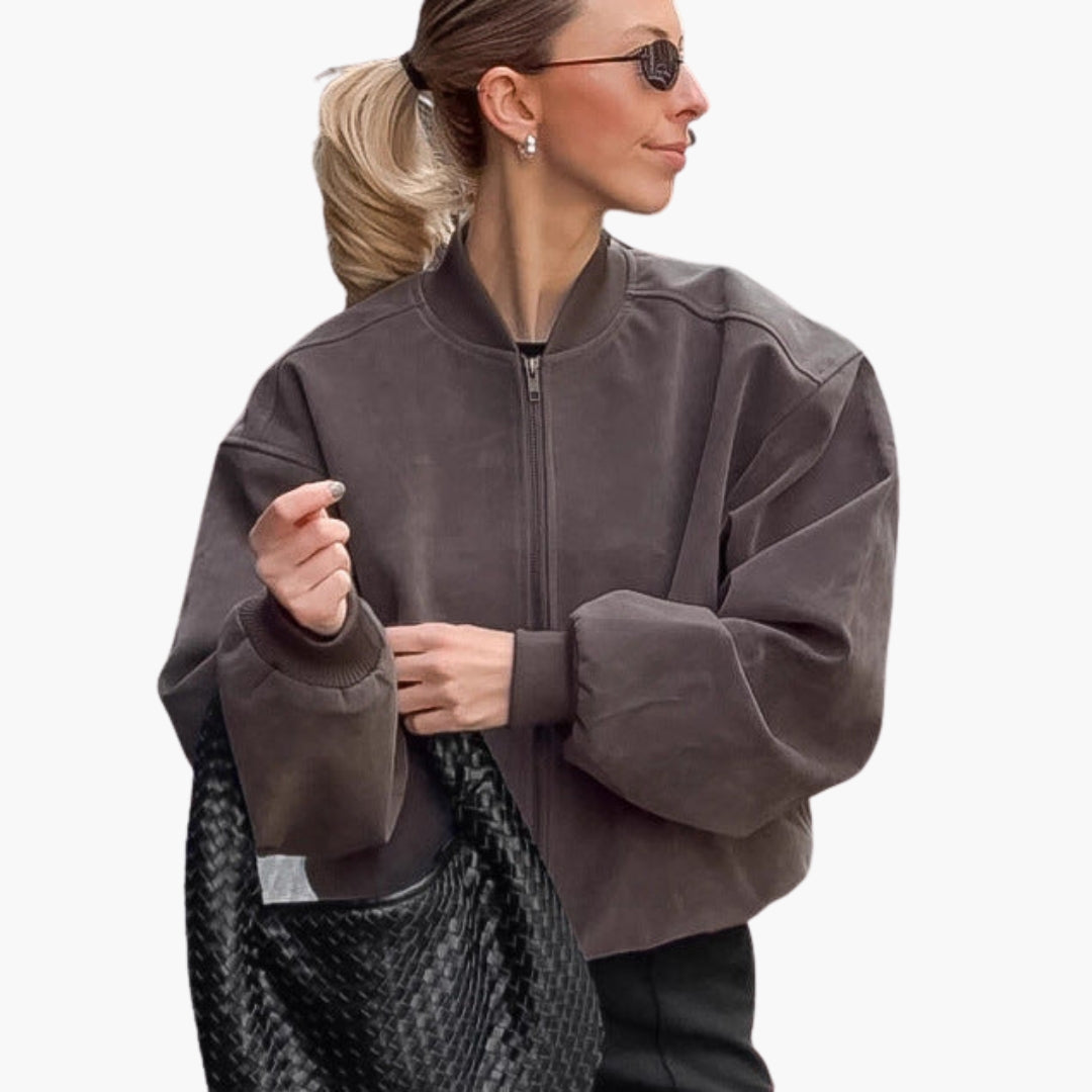 Blusão bomber feminino oversize com mangas largas