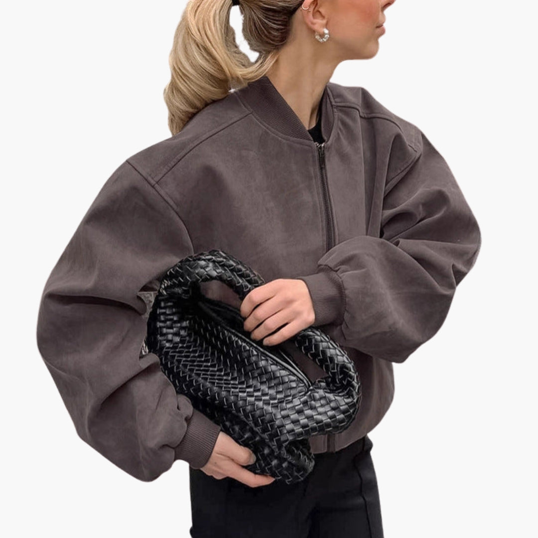 Blusão bomber feminino oversize com mangas largas