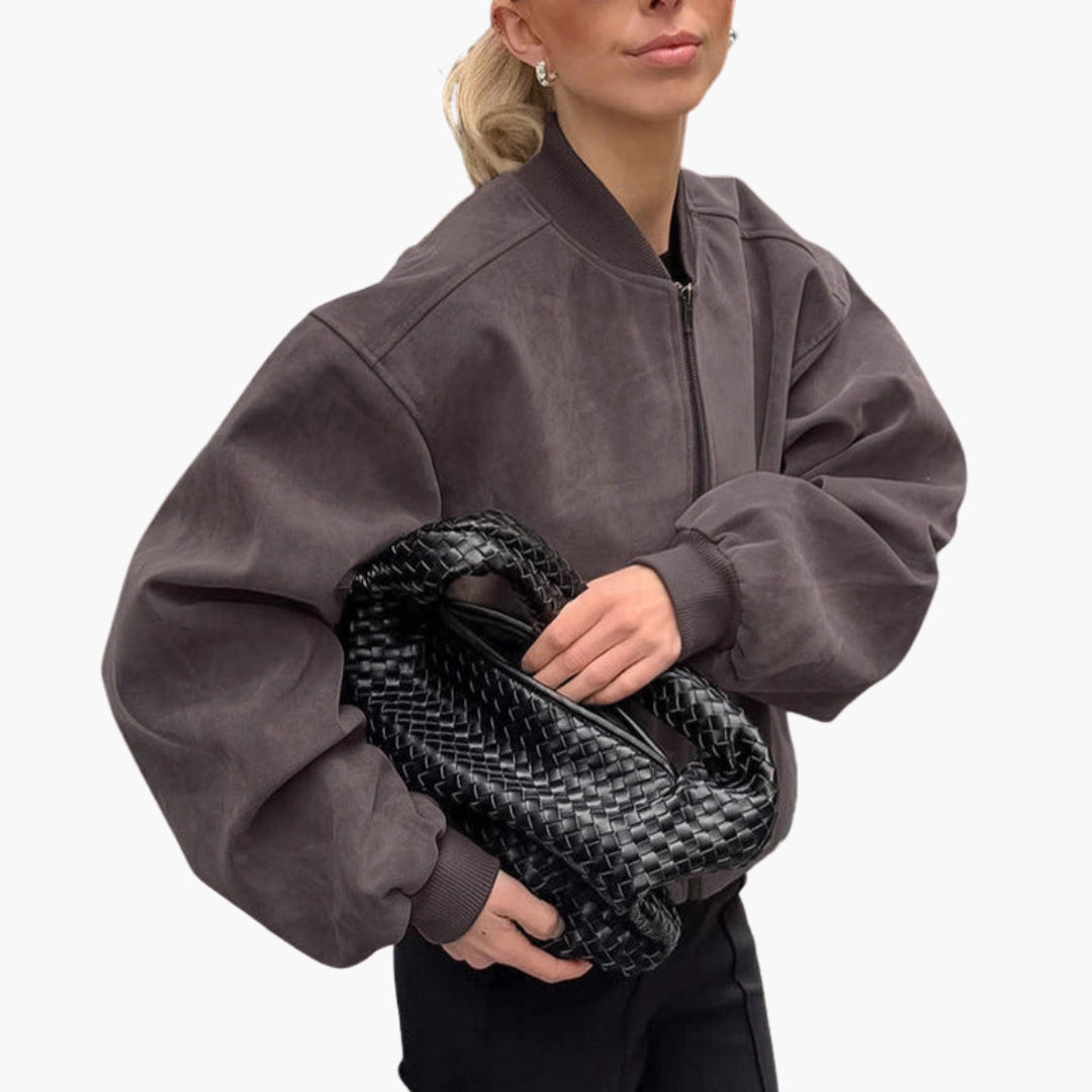 Blusão bomber feminino oversize com mangas largas