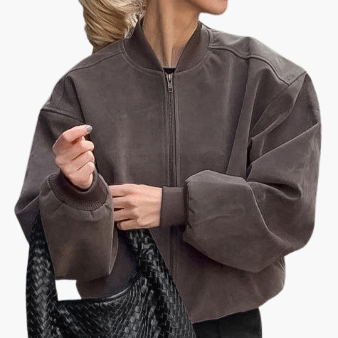 Blusão bomber feminino oversize com mangas largas