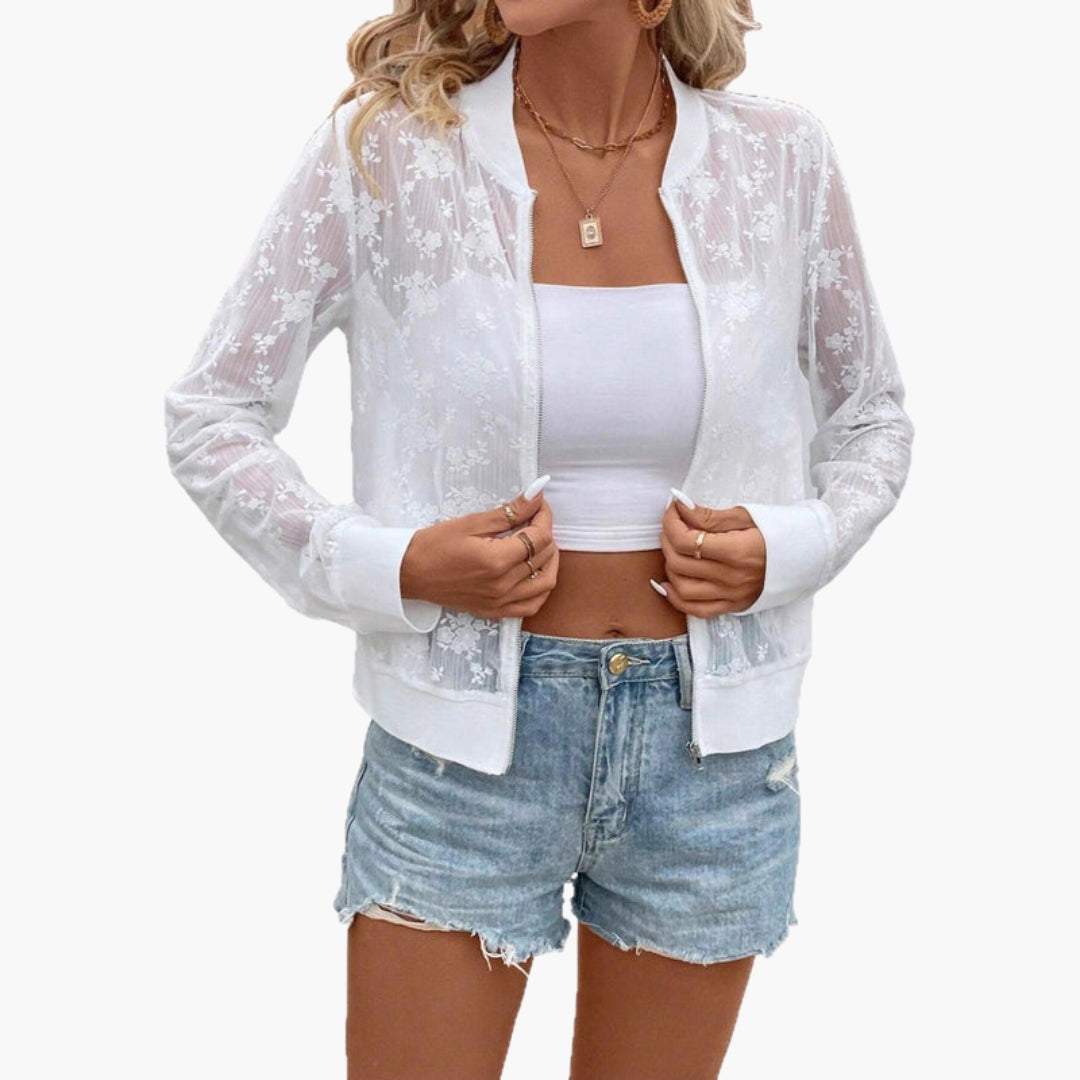 Blouson bomber femme transparent avec broderies florales