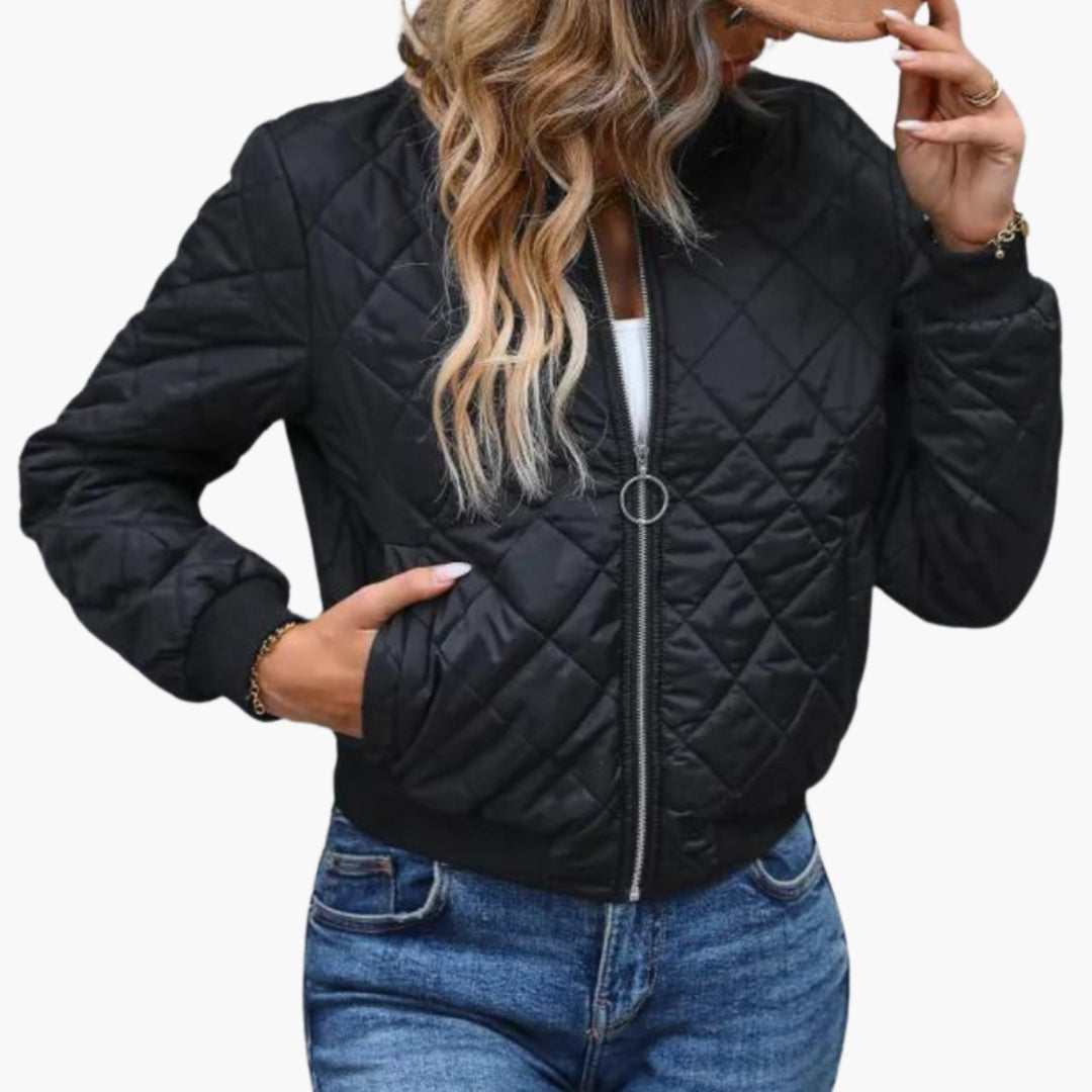 Blouson bomber matelassé femme avec col côtelé