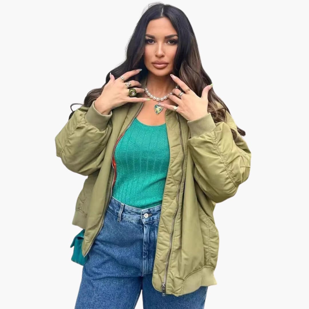 Blouson bomber oversize femme avec multiples poches et fermeture zippée