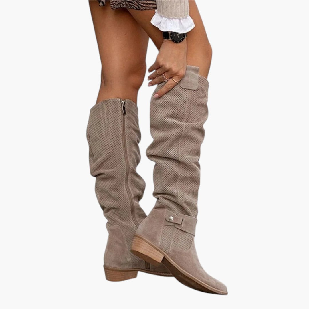Bottes Femme Hautes avec Tige Perforée et Fermeture Zippée