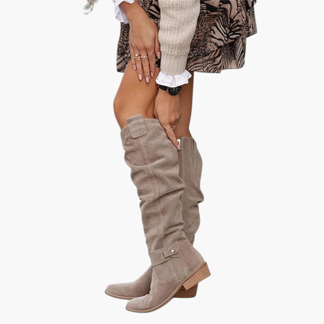 Bottes Femme Hautes avec Tige Perforée et Fermeture Zippée
