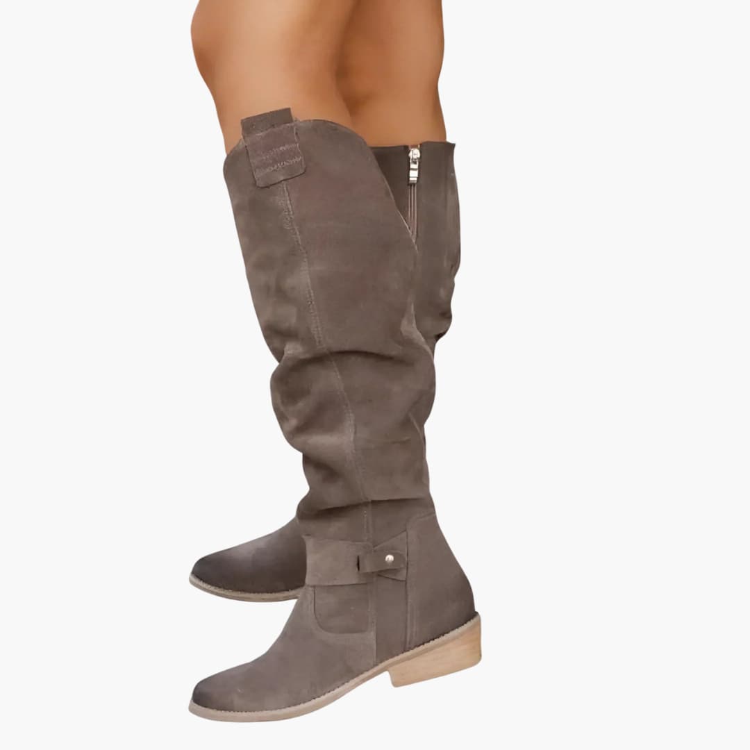 Bottes hautes pour femmes avec fermeture éclair latérale et talon bas