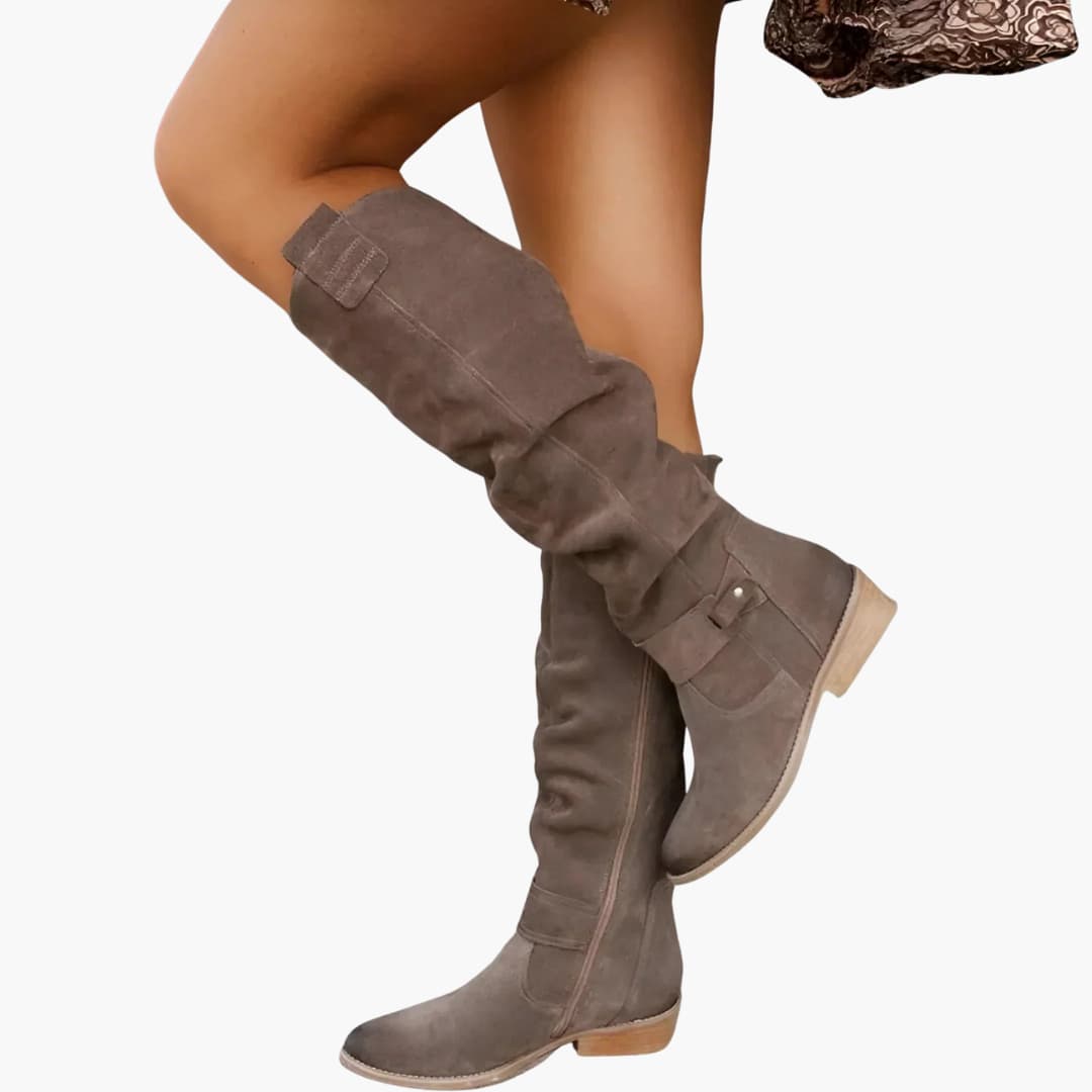 Bottes hautes pour femmes avec fermeture éclair latérale et talon bas