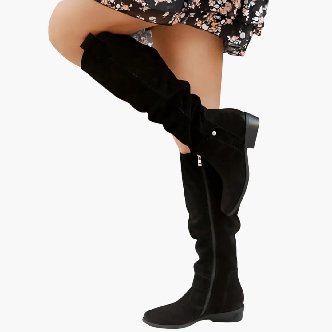 Bottes hautes pour femmes avec fermeture éclair latérale et talon bas