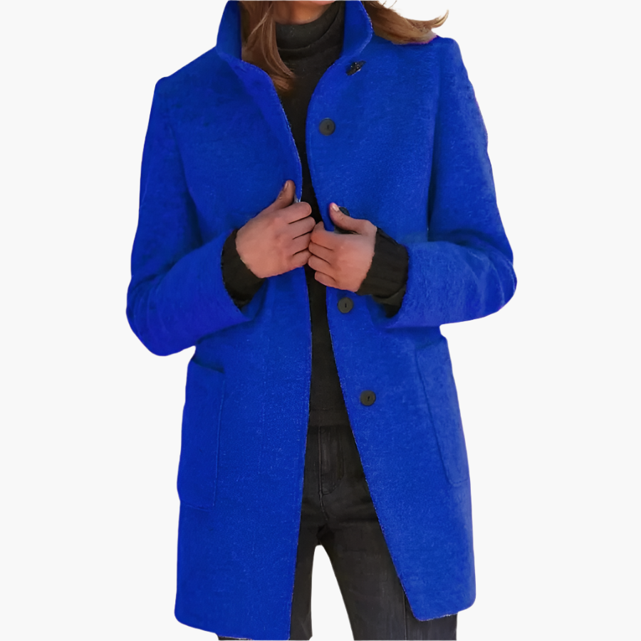 Manteau Femme à Col Montant et Grandes Poches