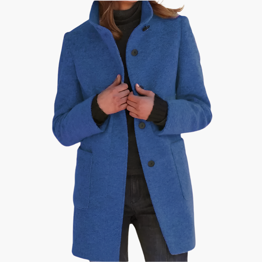Manteau Femme à Col Montant et Grandes Poches
