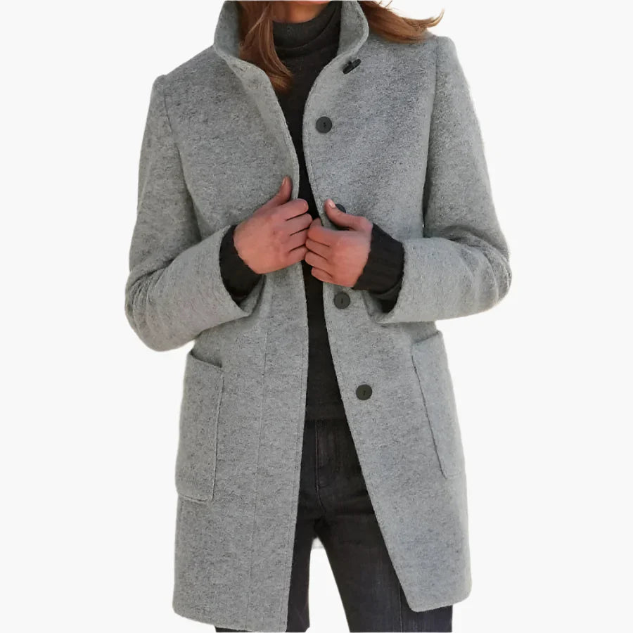 Manteau Femme à Col Montant et Grandes Poches