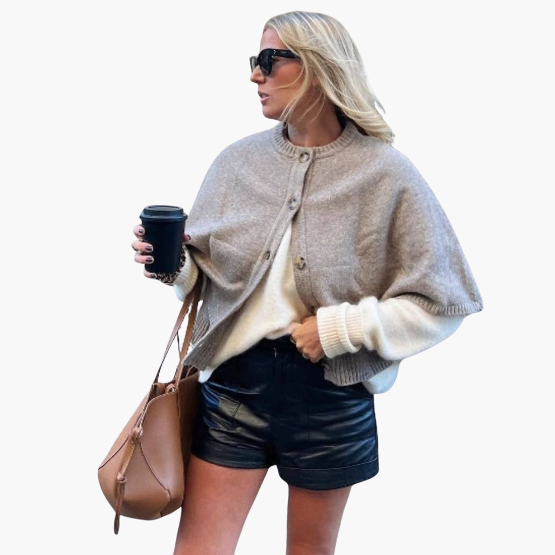 Cape Cardigan Femme Maille avec Boutons
