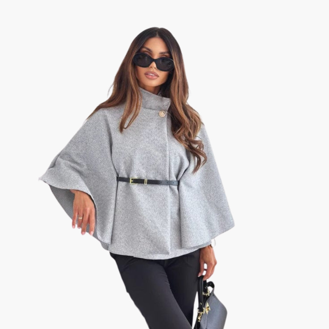 Cape en laine femme avec col montant et ceinture