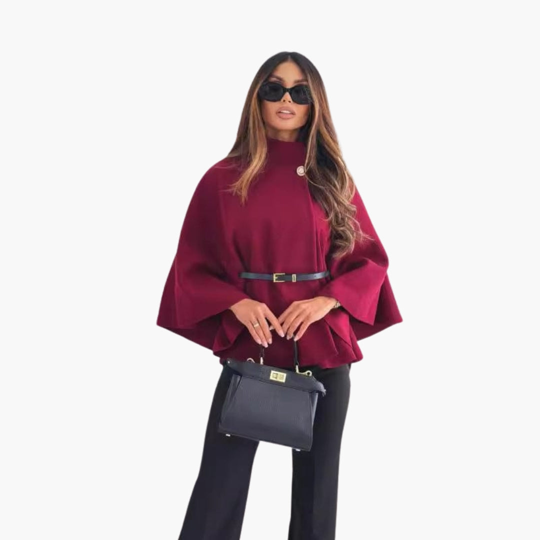Cape en laine femme avec col montant et ceinture