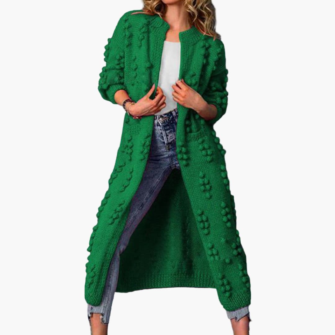 Cardigan Femme Long avec Surface Texturée et Manches Longues