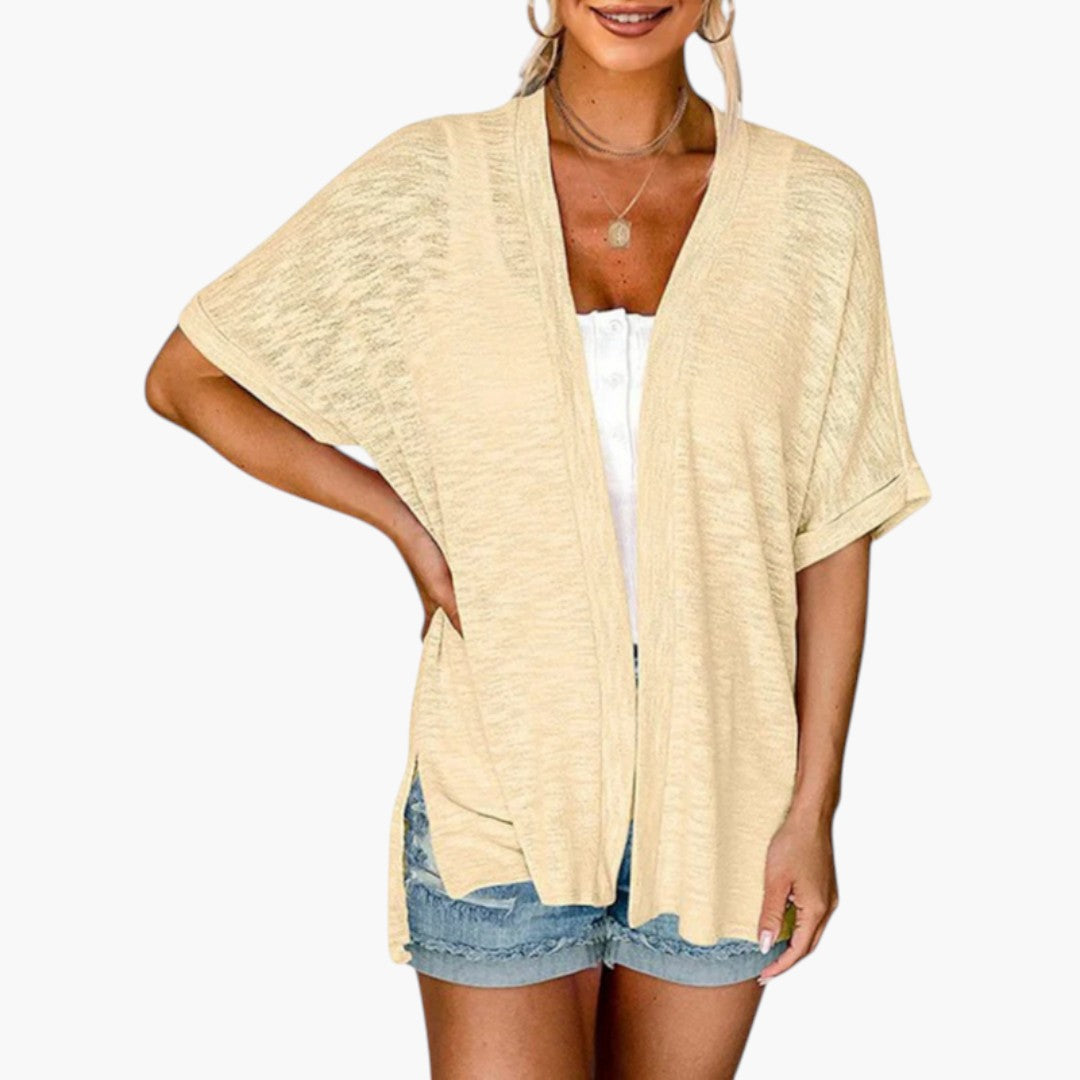 Cardigan Femme a Devant Ouvert et Manches Courtes