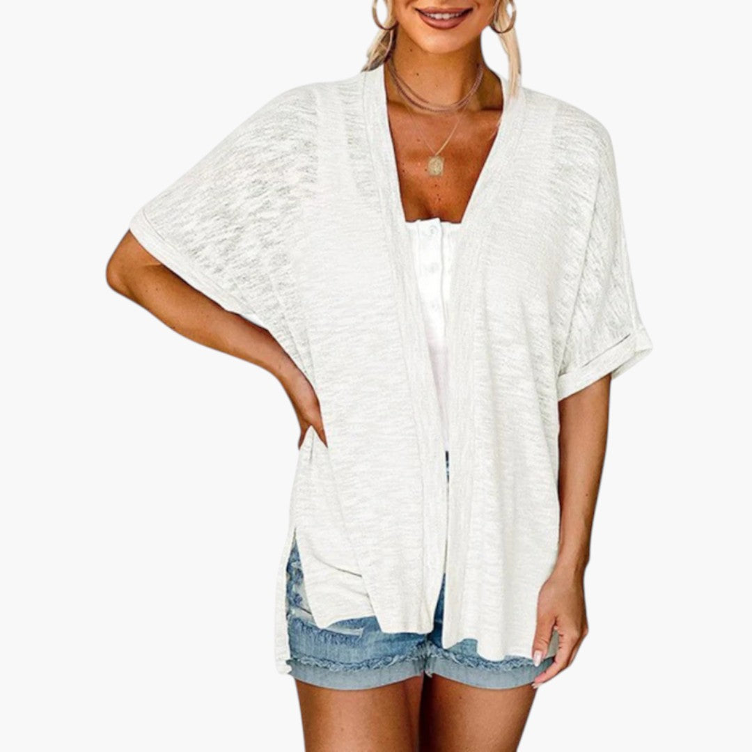 Cardigan Femme a Devant Ouvert et Manches Courtes