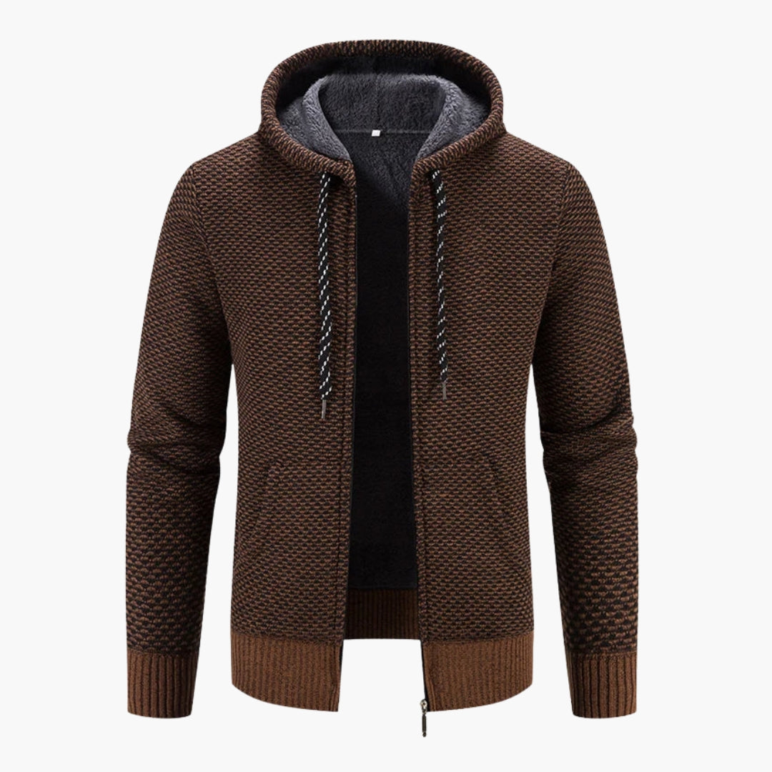 Cardigan con zip da uomo lavorato a maglia con cappuccio