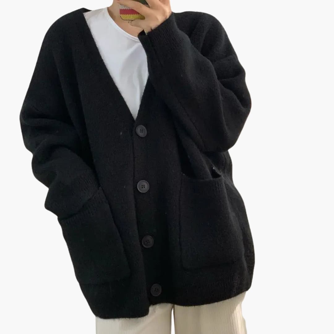 Cardigan en maille femme avec boutons avant et poches plaquées
