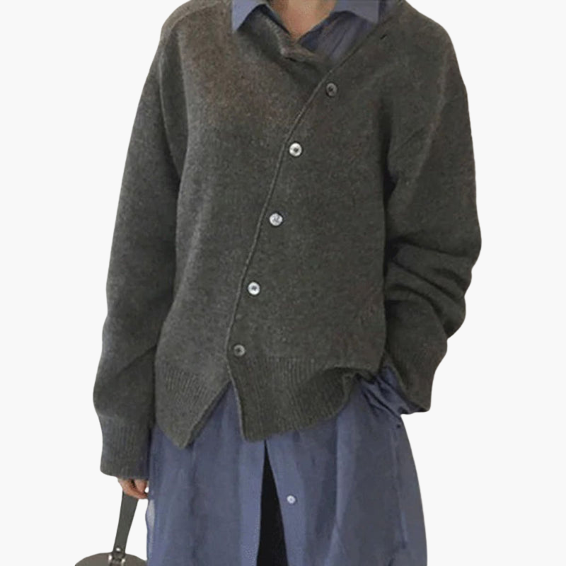 Cardigan en maille pour femme avec boutons asymétriques et col rond