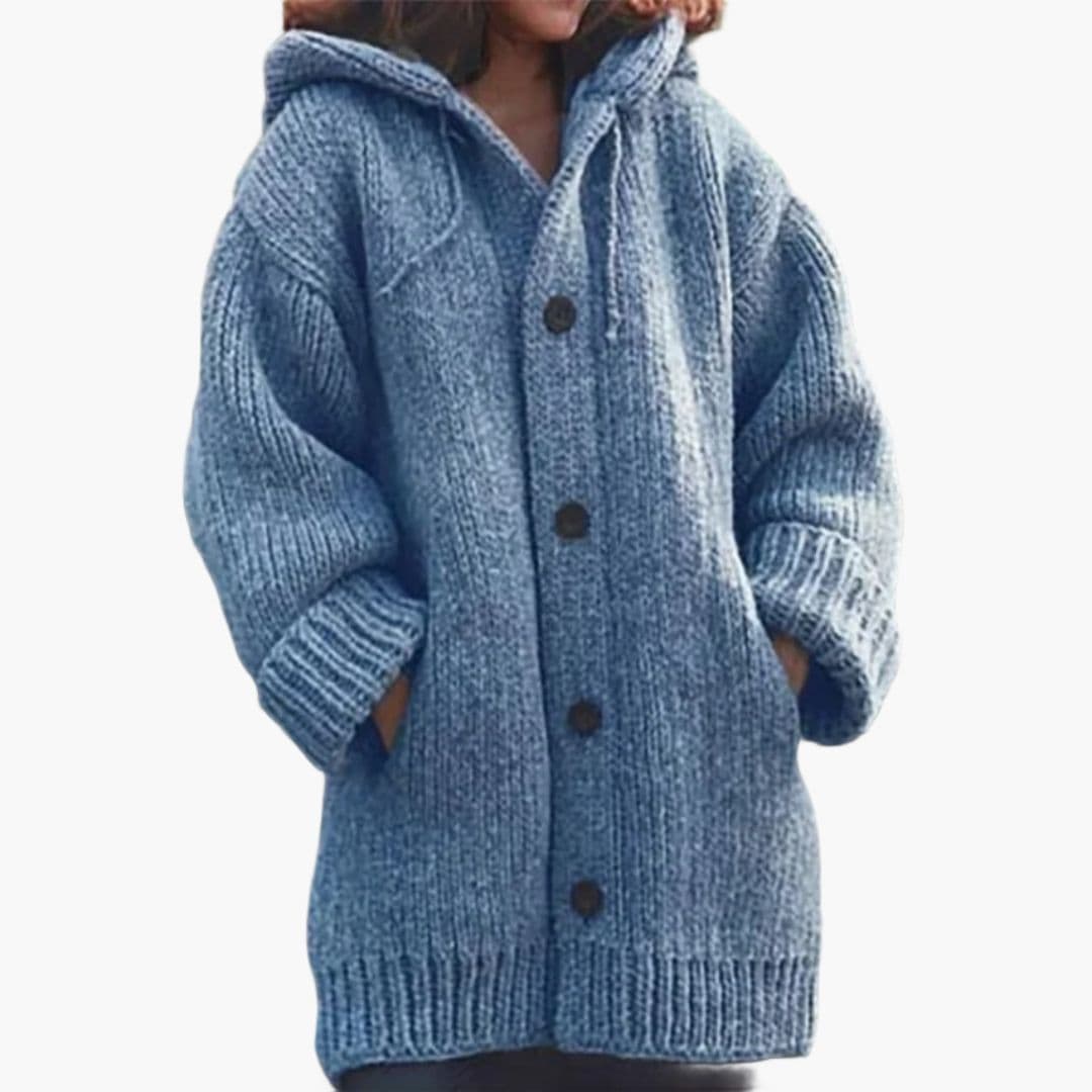 Cardigan femme capucheet avec Boutonné et coupe ample