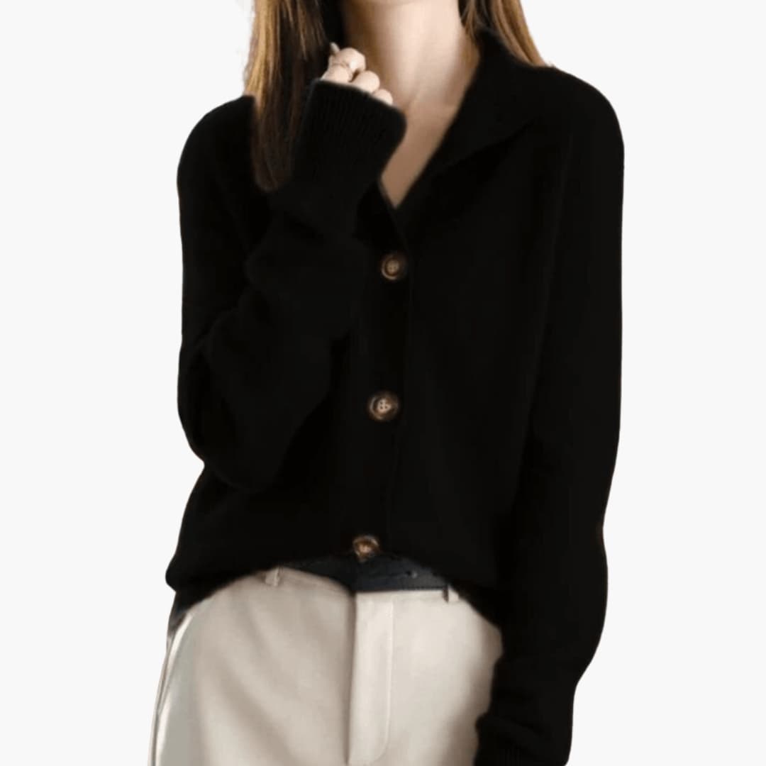 Cardigan donna in maglia con collo a risvolto e chiusura con bottoni